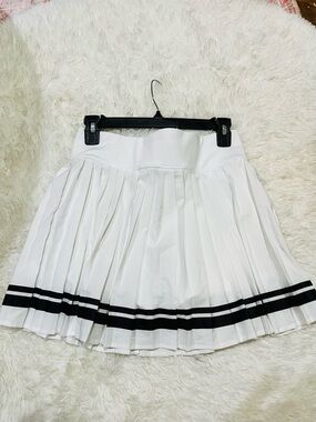 Sincerely Jules White Pleated Mini Skirt with Black Stripe